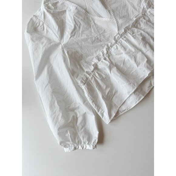 Aritzia SUNDAY BEST Jinx White Taffeta V-Neck Babydoll Peplum Blouse, Size M - Picture 8 of 13